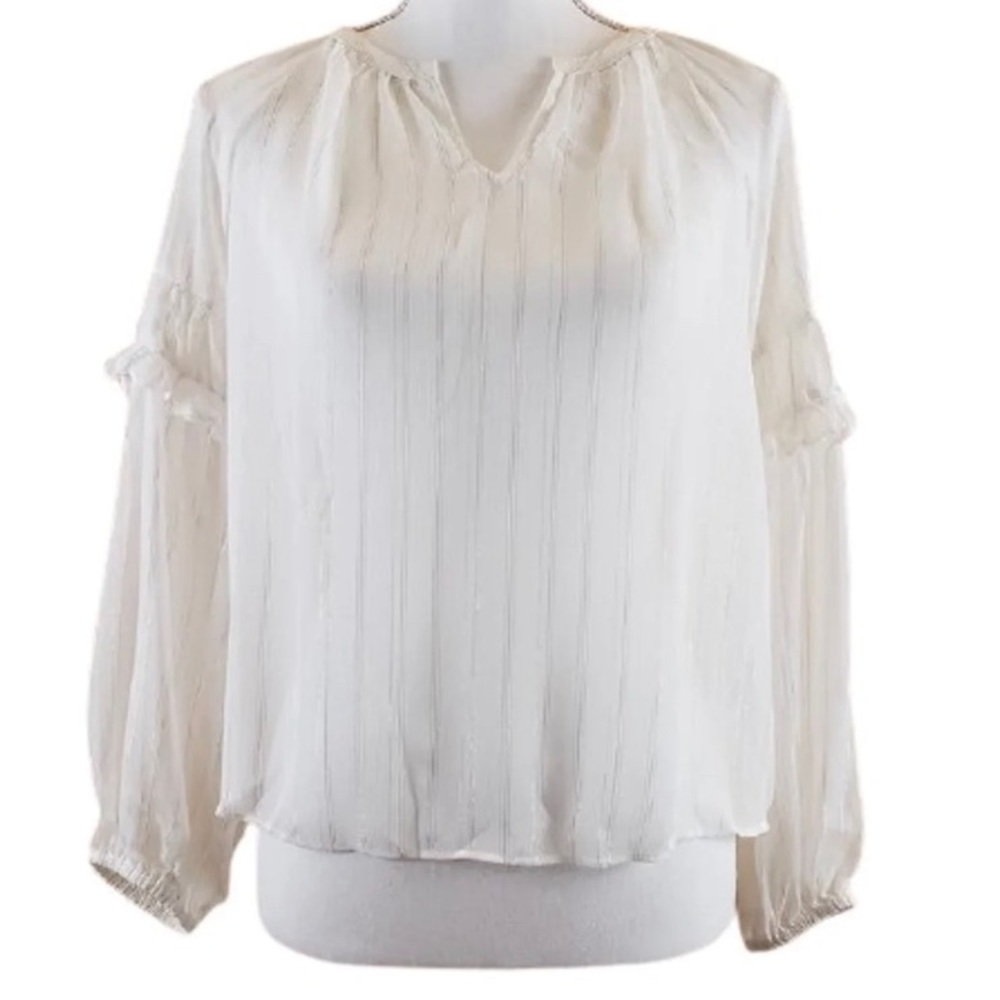 A New Day White & Gold Metallic Blouse Size Small
